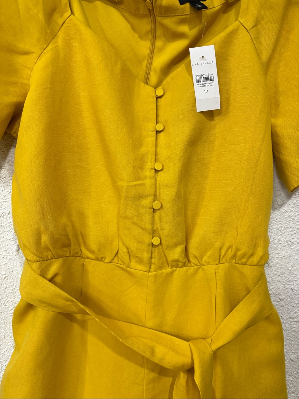 Ann Taylor Yellow Button-Front Midi Dress with Waist Tie